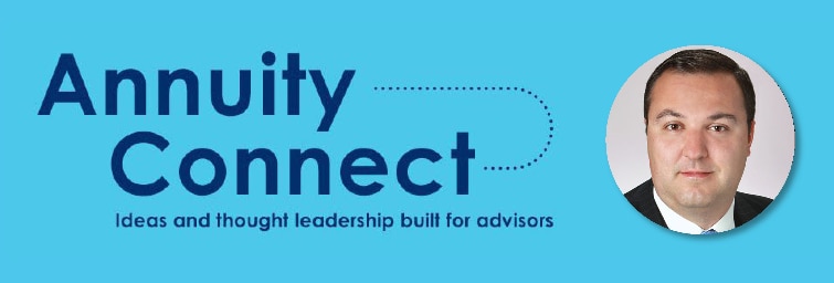 Light blue banner with a headshot of Matt DiGangi to the right and "Annuity Connect" in big bold letters and "ideas and thought leadership built for advisors" in small text under it