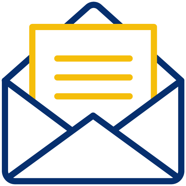 Illustration: Outline of a blue envelope with a yellow note inside