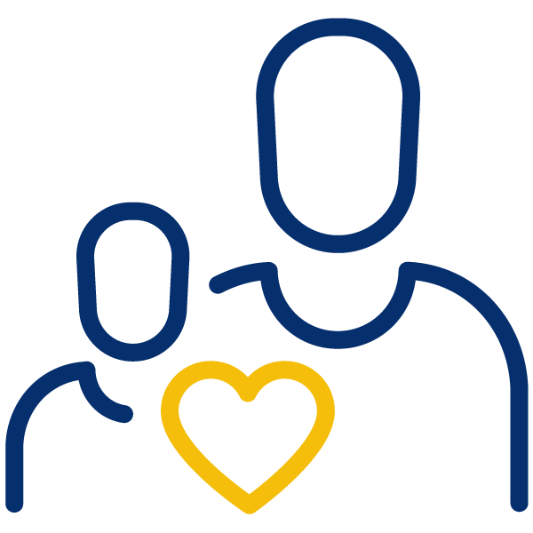 Illustration: Two individuals outlined in blue with a yellow heart between them 