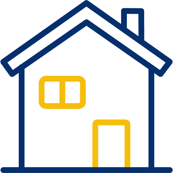 Illustration: A blue outline of a house with a yellow window and door