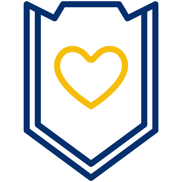 Illustration: Outline of a blue shield with a yellow heart in the middle